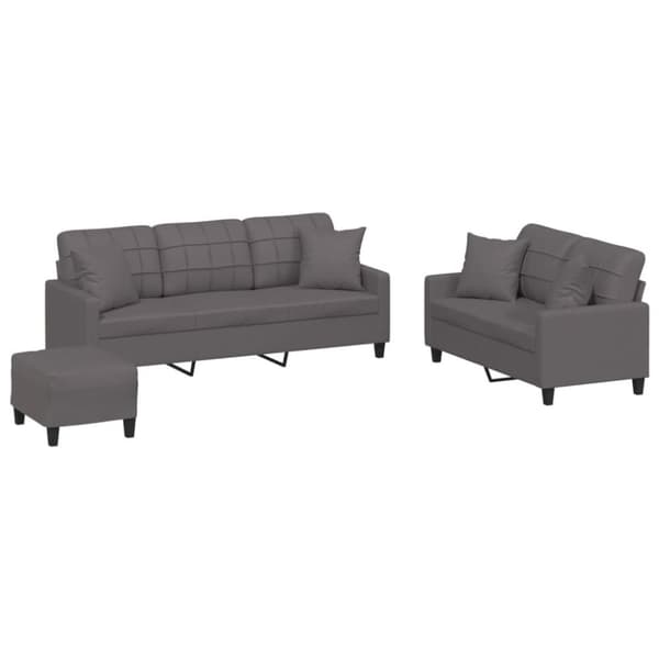 vidaXL sofasæt 3 dele med puder kunstlæder grå