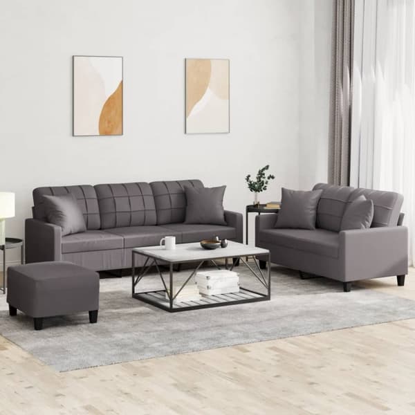 vidaXL sofasæt 3 dele med puder kunstlæder grå
