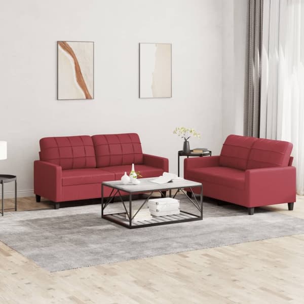 vidaXL sofasæt 2 dele med hynder kunstlæder vinrød