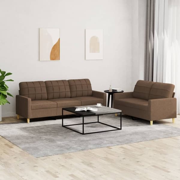 vidaXL sofasæt 2 dele med hynder stof brun