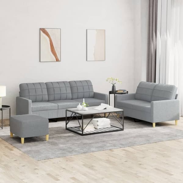 vidaXL sofasæt 3 dele med hynder stof lysegrå