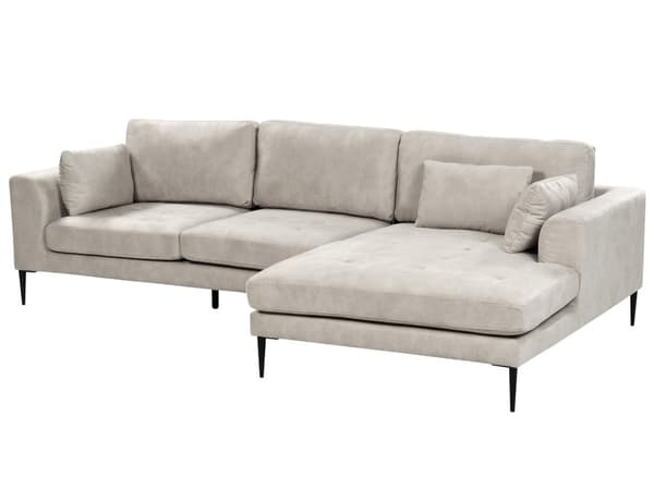 Hjørnesofa med Chaiselong Grå Velour 3 Personers Sofa L Formet Dyb Sofahjørne Siddemøbel Blød Stofsofa Venstrevendt