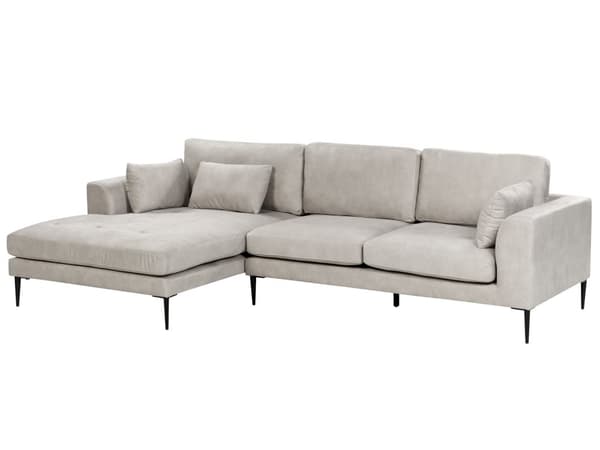 Hjørnesofa med Chaiselong Grå Velour 3 Personers Sofa L Formet Dyb Sofahjørne Siddemøbel Blød Stofsofa Højrevendt
