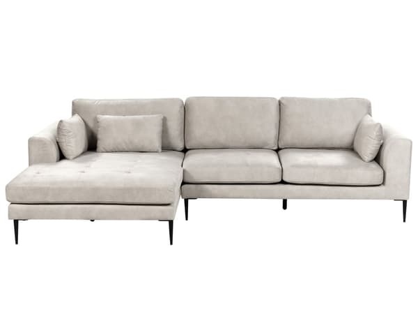 Hjørnesofa med Chaiselong Grå Velour 3 Personers Sofa L Formet Dyb Sofahjørne Siddemøbel Blød Stofsofa Højrevendt