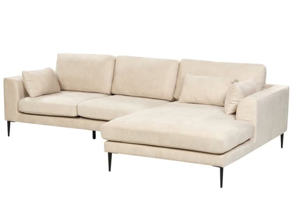 Hjørnesofa med Chaiselong Creamhvid Velour 3 Personers Sofa L Formet Dyb Sofahjørne Siddemøbel Blød Stofsofa Venstrevendt