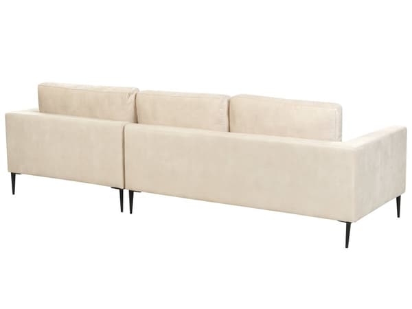 Hjørnesofa med Chaiselong Creamhvid Velour 3 Personers Sofa L Formet Dyb Sofahjørne Siddemøbel Blød Stofsofa Venstrevendt