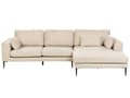 Miniatyrbillede 1 af 11: Hjørnesofa med Chaiselong Creamhvid Velour 3 Personers Sofa L Formet Dyb Sofahjørne Siddemøbel Blød Stofsofa Venstrevendt