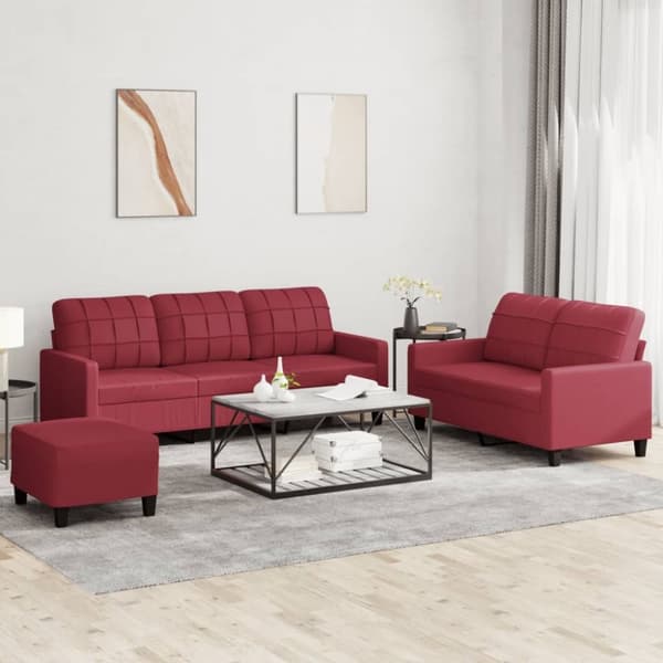 vidaXL sofasæt 3 dele med hynder kunstlæder vinrød