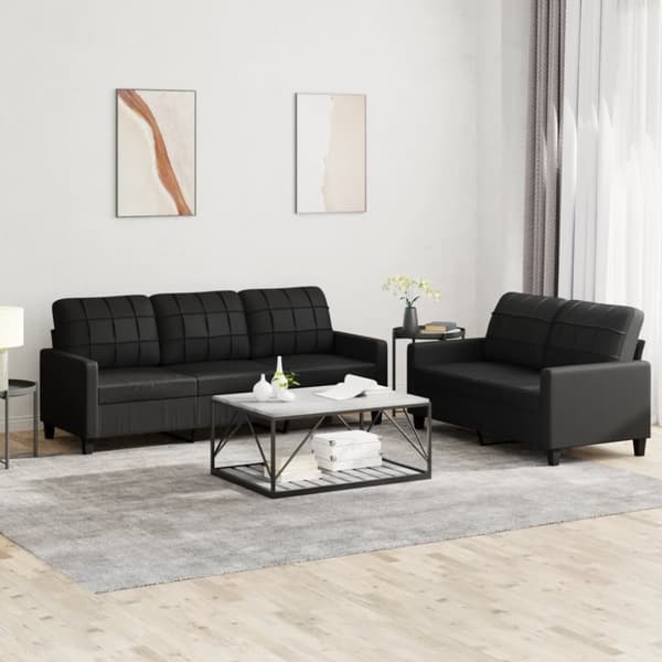 vidaXL sofasæt 2 dele med hynder kunstlæder sort