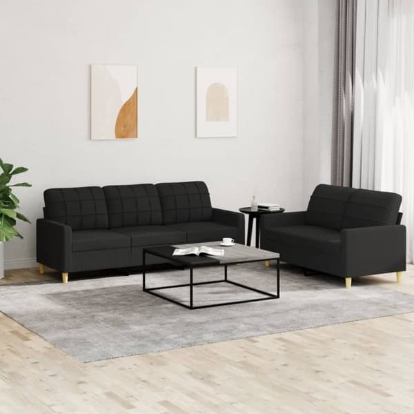 vidaXL sofasæt 2 dele med hynder stof sort