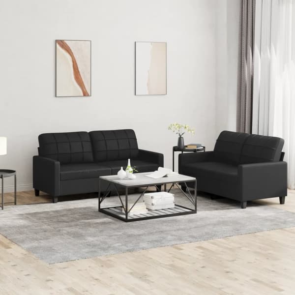 vidaXL sofasæt 2 dele med hynder kunstlæder sort