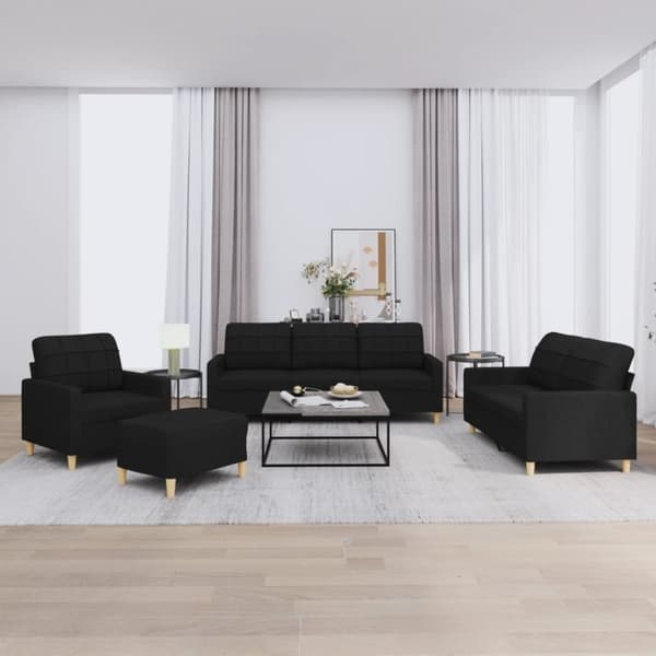 vidaXL sofasæt 4 dele med hynder stof sort