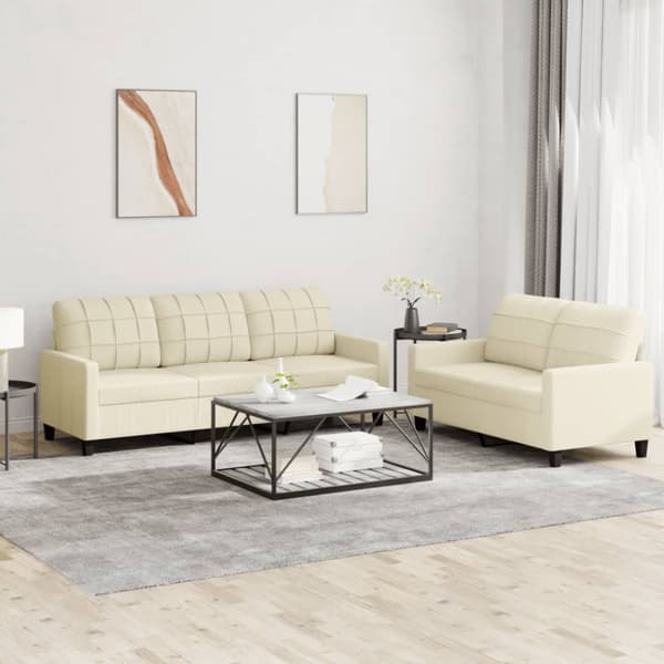 vidaXL sofasæt 2 dele med hynder kunstlæder Cremefarvet