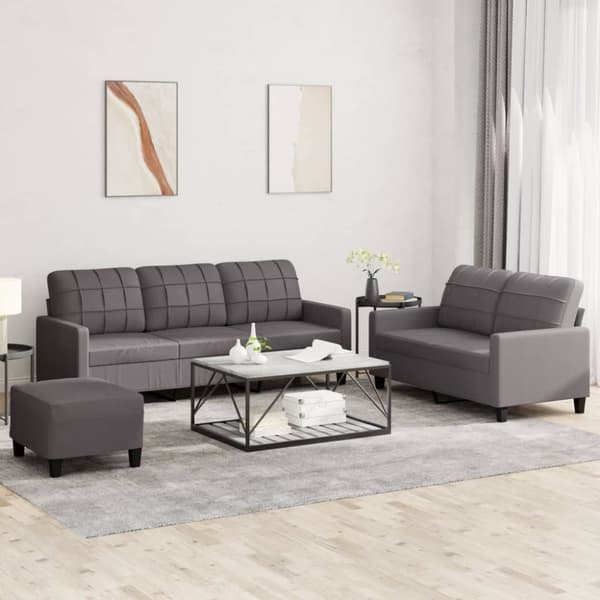 vidaXL sofasæt 3 dele med hynder kunstlæder grå