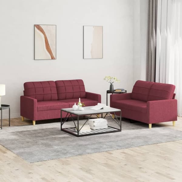vidaXL sofasæt 2 dele med hynder stof vinrød