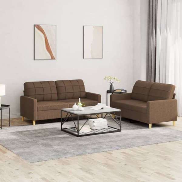 vidaXL sofasæt 2 dele med hynder stof brun