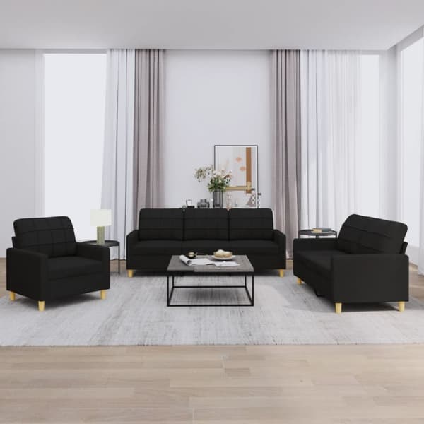 vidaXL sofasæt 3 dele med hynder stof sort