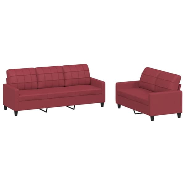 vidaXL sofasæt 2 dele med hynder kunstlæder vinrød