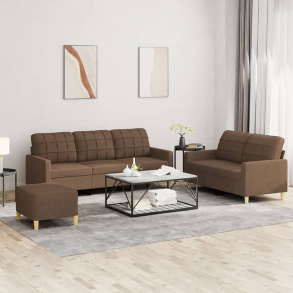 vidaXL sofasæt 3 dele med hynder stof brun