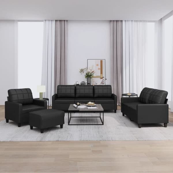 vidaXL sofasæt 4 dele med hynder kunstlæder sort