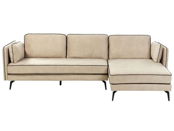 Hjørnesofa med Chaiselong Beige Velour 3 Personers Sofa L Formet Dyb Sofahjørne Siddemøbel Blød Stofsofa Venstrevendt