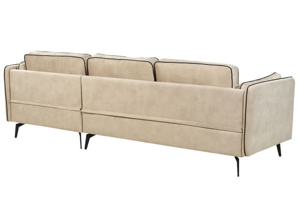 Hjørnesofa med Chaiselong Beige Velour 3 Personers Sofa L Formet Dyb Sofahjørne Siddemøbel Blød Stofsofa Venstrevendt