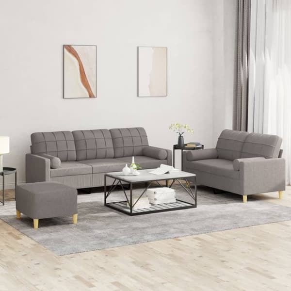 vidaXL Soffgrupp med kuddar 3 delar taupe tyg