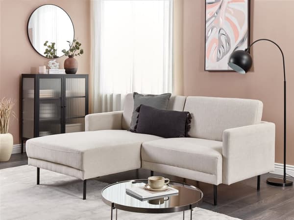 Hjørnesofa Beige Polyester 192 x 155 cm 2-seter Høyrevendt Seksjonssofa Metallben Vevd stoff Minimalistisk Moderne