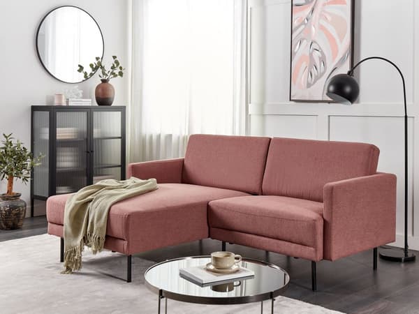 Hjørnesofa Rosa Polyester 192 x 155 cm 2-seter Høyrevendt Seksjonssofa Metallben Vevd stoff Minimalistisk Moderne