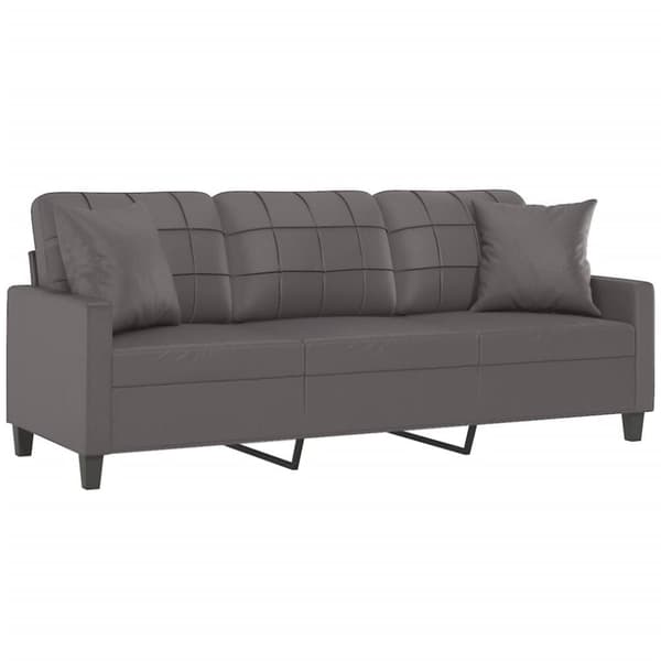 vidaXL 3-sitssoffa med prydnadskuddar grå 180 cm konstläder