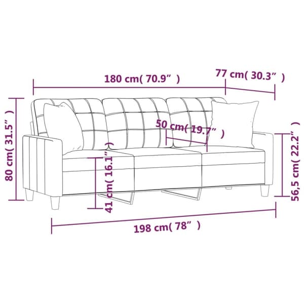 vidaXL 3-sitssoffa med prydnadskuddar grå 180 cm konstläder