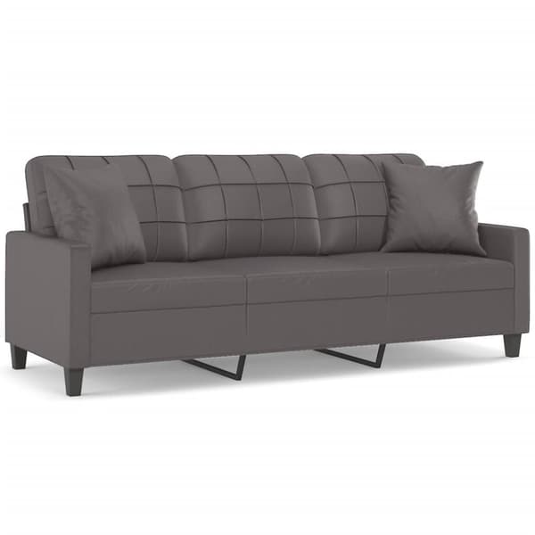 vidaXL 3-sitssoffa med prydnadskuddar grå 180 cm konstläder