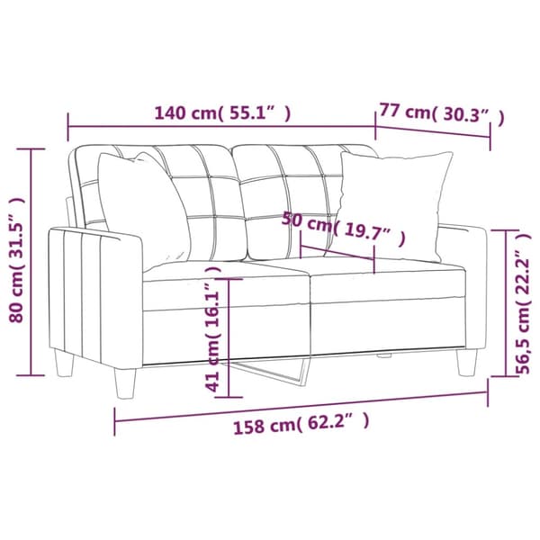 vidaXL 2-sits soffa med prydnadskuddar gräddvit 140 cm konstläder