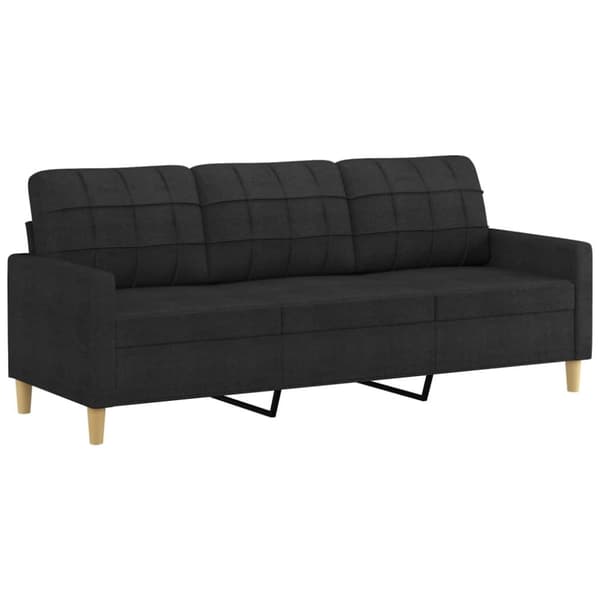 vidaXL 3-sitssoffa med prydnadskuddar svart 180 cm tyg