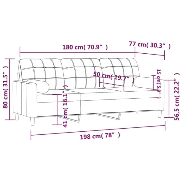 vidaXL 3-sitssoffa med prydnadskuddar svart 180 cm tyg