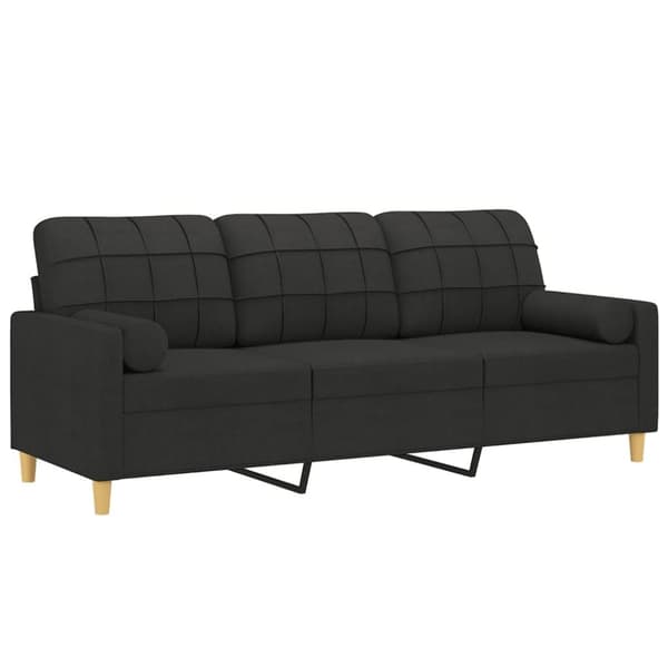 vidaXL 3-sitssoffa med prydnadskuddar svart 180 cm tyg