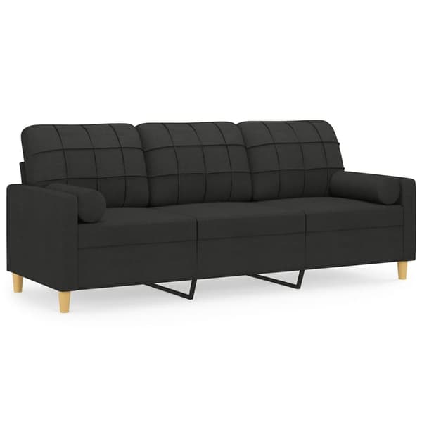 vidaXL 3-sitssoffa med prydnadskuddar svart 180 cm tyg