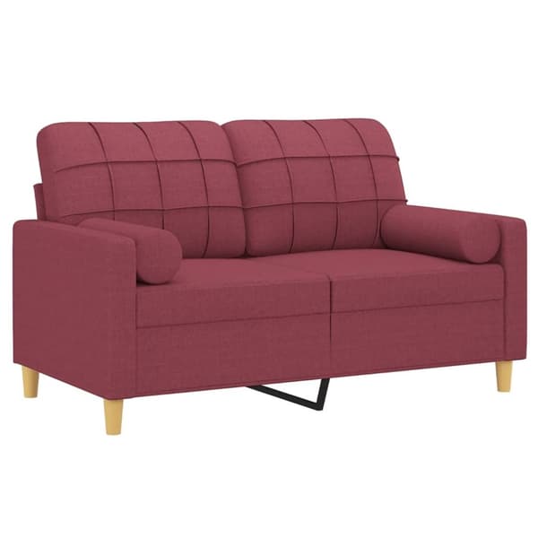 vidaXL 2-sits soffa med prydnadskuddar vinröd 120 cm tyg