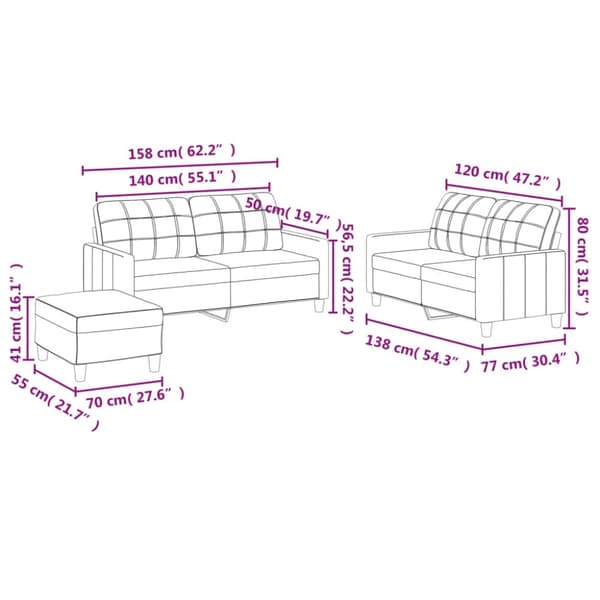 vidaXL sofasæt 3 dele med hynder kunstlæder sort