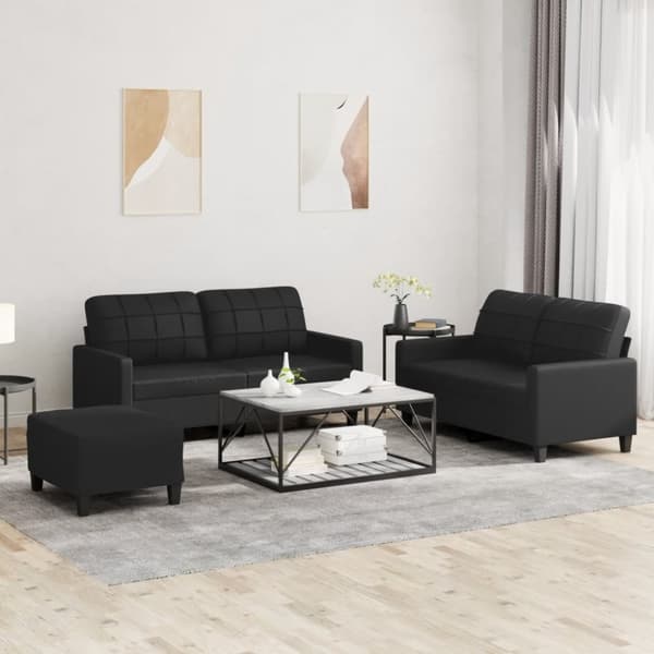 vidaXL sofasæt 3 dele med hynder kunstlæder sort