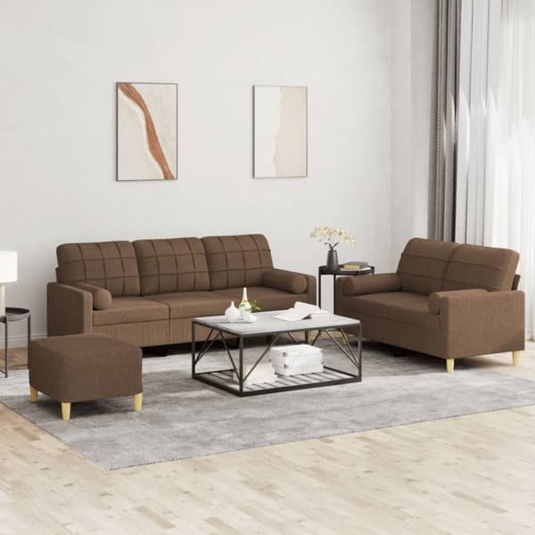vidaXL sofasæt 3 dele med puder stof brun