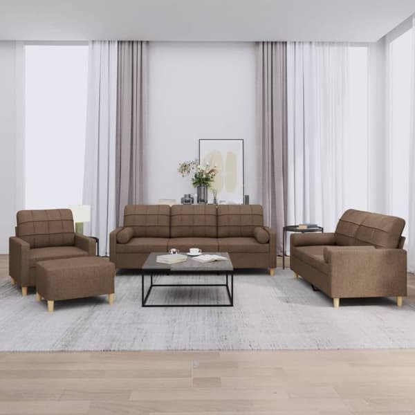 vidaXL sofasæt 4 dele med puder stof brun