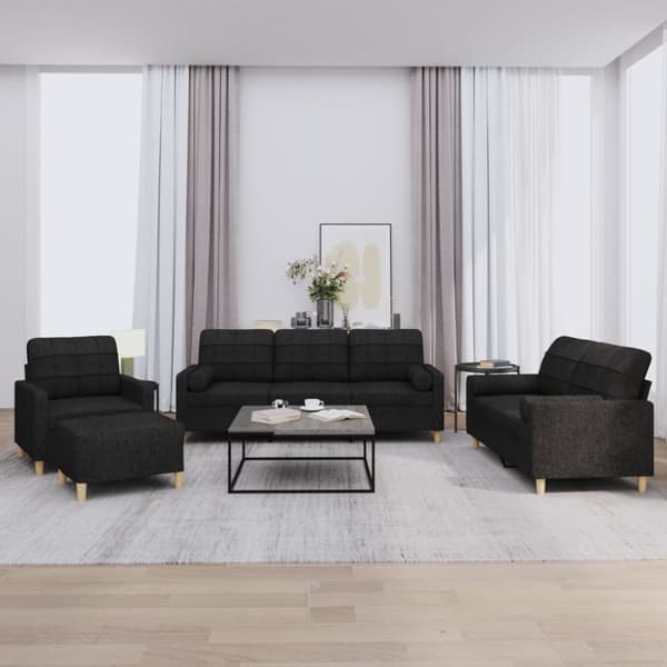 vidaXL sofasæt 4 dele med puder stof sort