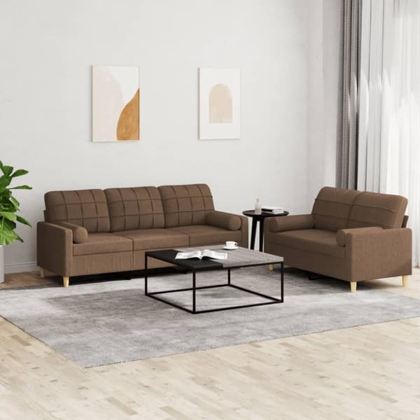 vidaXL sofasæt 2 dele med puder stof brun