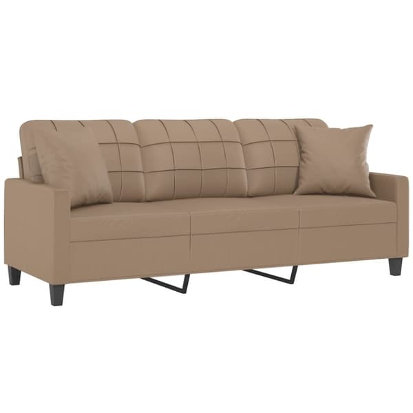 vidaXL 3-sitssoffa med prydnadskuddar cappuccino 180 cm konstläder