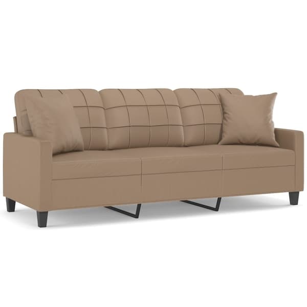 vidaXL 3-sitssoffa med prydnadskuddar cappuccino 180 cm konstläder