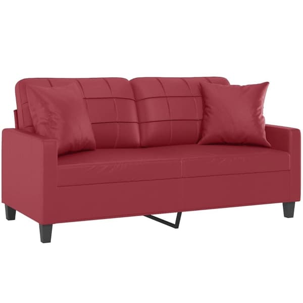 vidaXL 2-sits soffa med prydnadskuddar vinröd 140 cm konstläder
