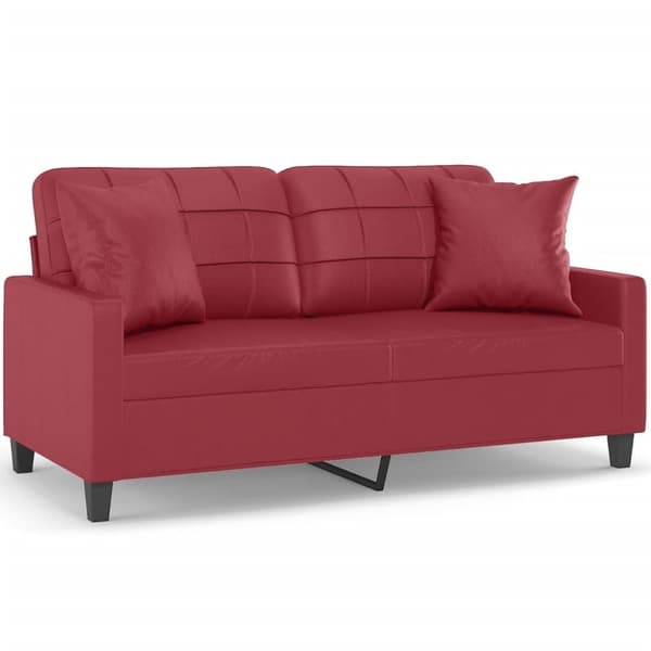 vidaXL 2-sits soffa med prydnadskuddar vinröd 140 cm konstläder