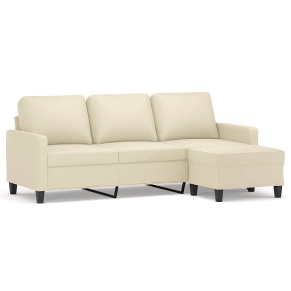 vidaXL 3-sitssoffa med fotpall gräddvit 180 cm konstläder