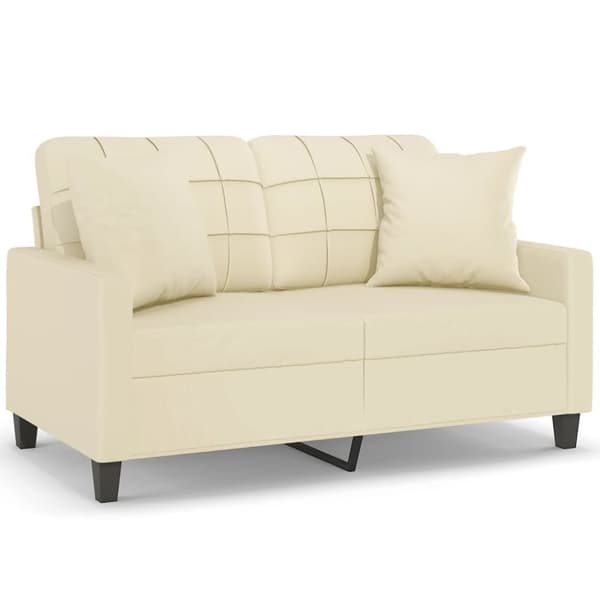 vidaXL 2-sits soffa med prydnadskuddar gräddvit 120 cm konstläder
